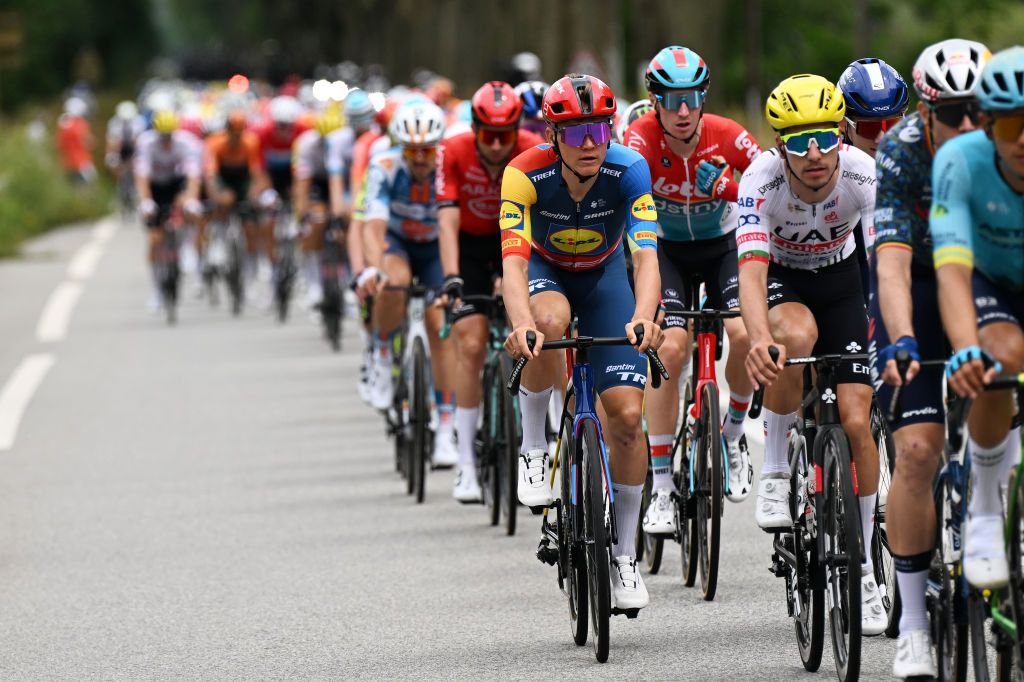 SAINT VULBAS FRANCE JULY 03 Toms Skujins of Latvia and Team Lidl Trek competes during the 111th Tour de France 2024 Stage 5 a 1774km stage from SaintJeandeMaurienne to Saint Vulbas UCIWT on July 03 2024 in Saint Vulbas France Photo by Tim de WaeleGetty Images