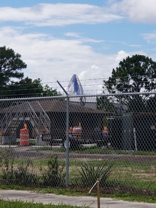 Starship coming into view as you drive down Cidco Road, one of the main streets in Cocoa's industrial area.