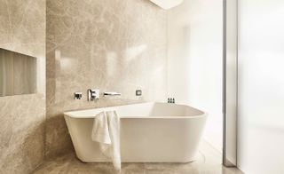 Bathroom at Zaha Hadid Architects' Morpheus hotel, Macau, China
