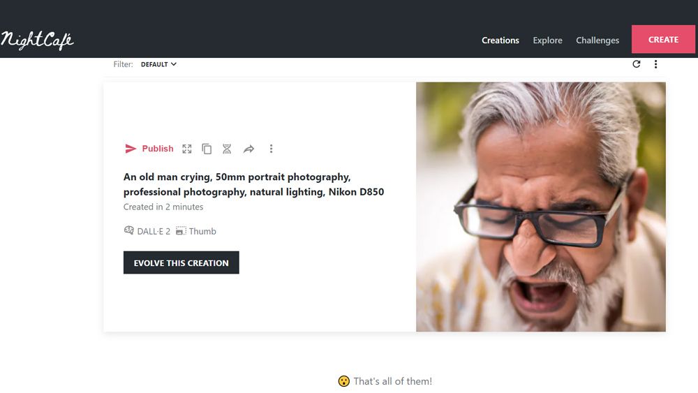 A screenshot of an image created in NightCafe Creator, one of the best AI image generators