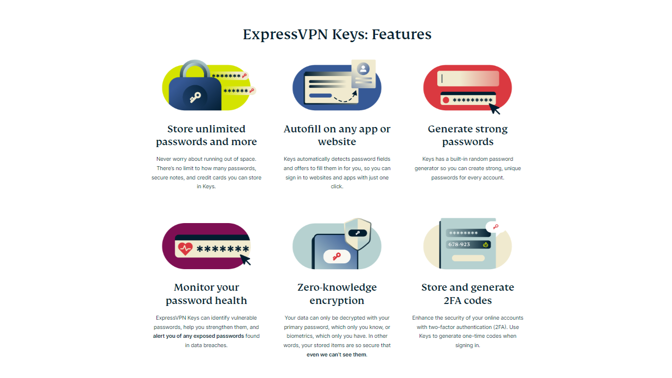 ExpressVPN's website page about its password manager Keys