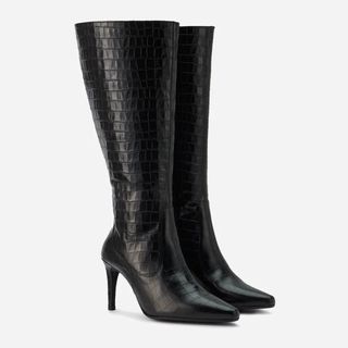 heeled faux snake leather boots
