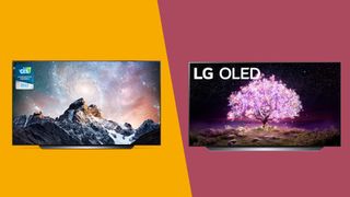 The LG C2 OLED (on left) vs the LG C1 OLED (on right).