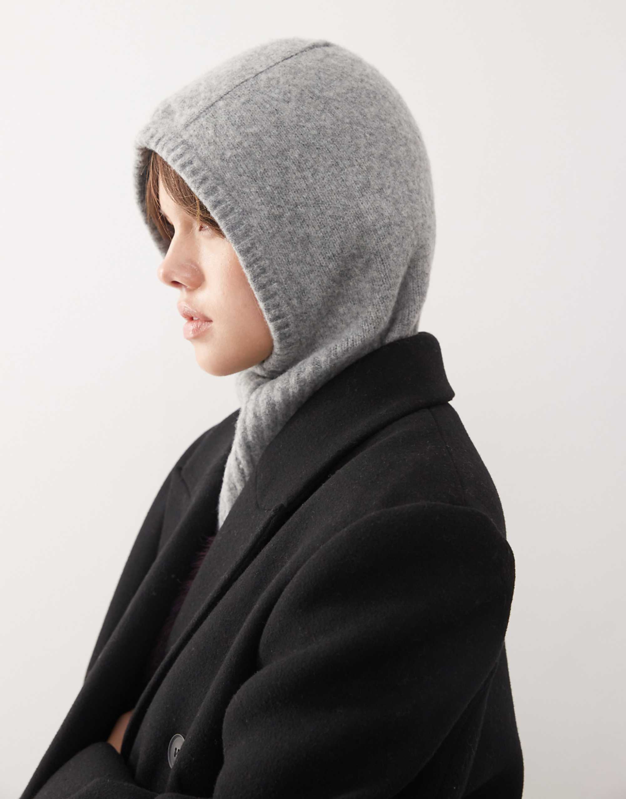 Weekday Knitted Balaclava Hood in Grey Melange