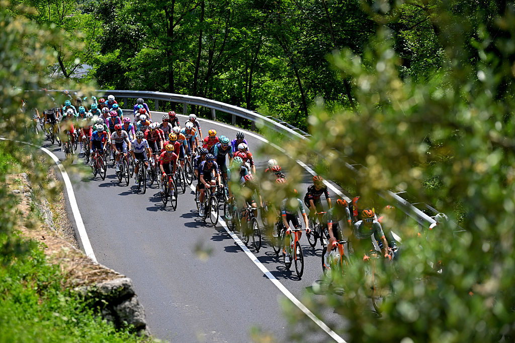 PIANCAVALLO, ITALY - MAY 30: A general view of the peloton passing through a landscape during the 109th Giro d&amp;amp;apos;Italia 2026, Stage 20 a 200km stage from Gemona del Friuli to Piancavallo 1289m / #UCIWT / on May 30, 2026 in Piancavallo, Italy. (Photo by Tim de Waele/Getty Images)