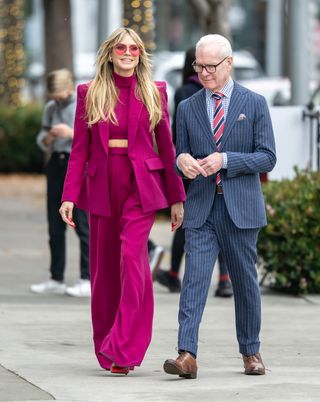 Heidi Klum and Tim Gunn are seen filming on Rodeo Drive on January 17, 2022 in Los Angeles, California