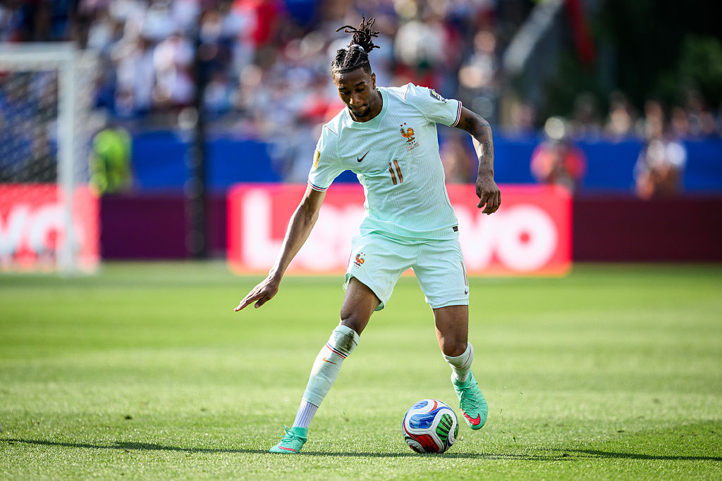 FOXBOROUGH, MASSACHUSETTS - JULY 09: Michael Olise of France controls the ball during the FIFA World Cup 2026 Quarter Final match between France and Morocco at Boston Stadium on July 09, 2026 in Foxborough, Massachusetts. (Photo by Marvin Ibo Guengoer - GES Sportfoto/Getty Images)