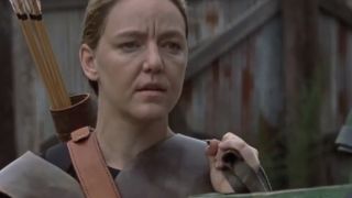 Kerry Cahill in a blue shirt in The Walking Dead