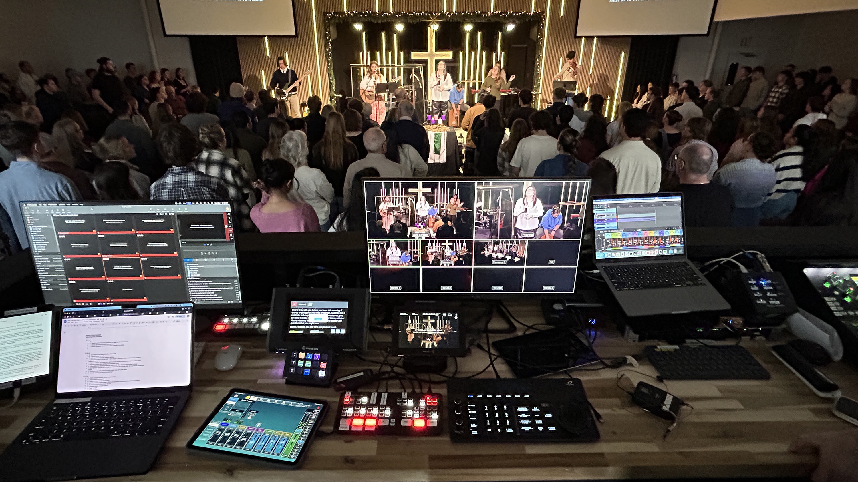 Red Hill Church production set up. 