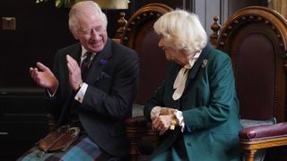 King Charles III and Camilla, Queen Consort, attend an official council meeting at the City Chambers in Dunfermline