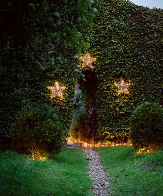 Outdoor Christmas decoration ideas in shrubs