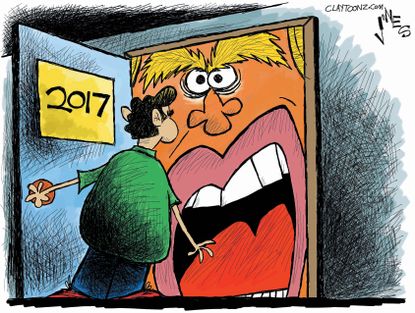 Political cartoon U.S. Donald Trump New Year 2017