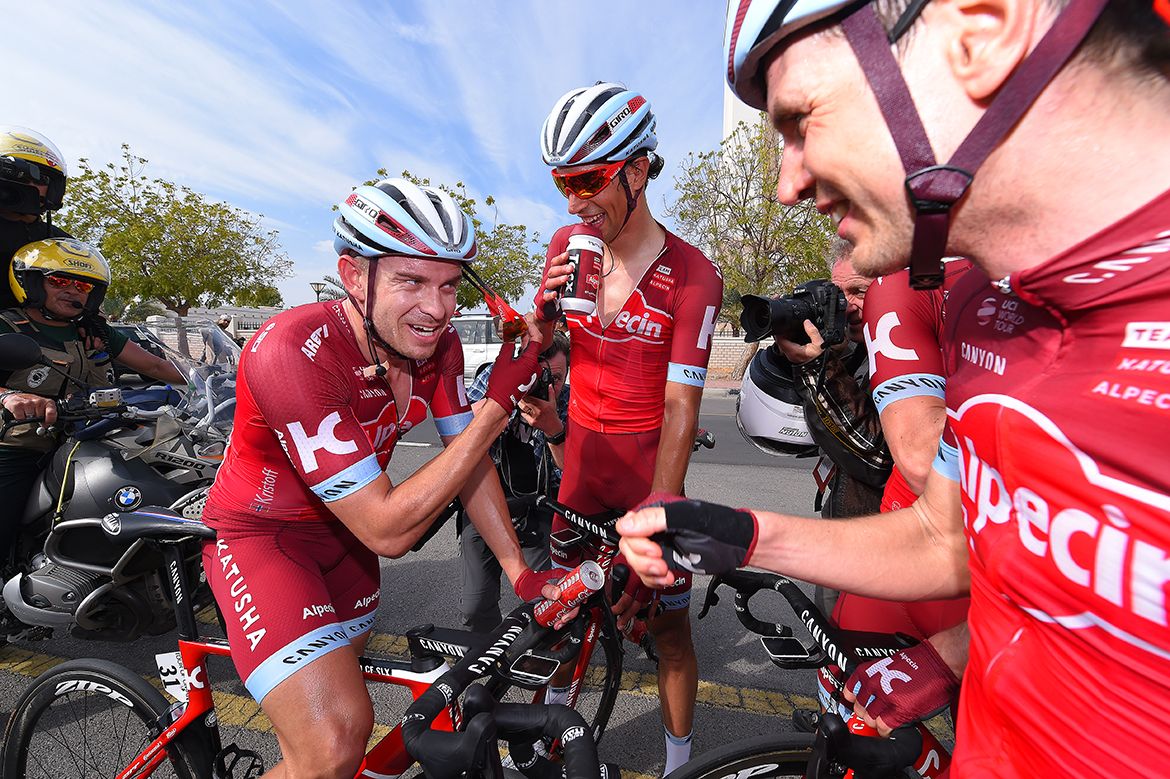 A happy Katusha team after Alexander Kristoff's win