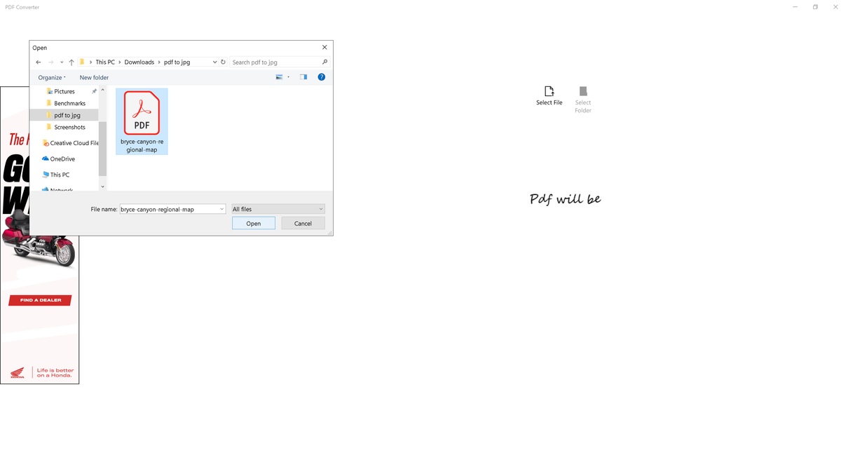 Screenshot of PDF to JPG app