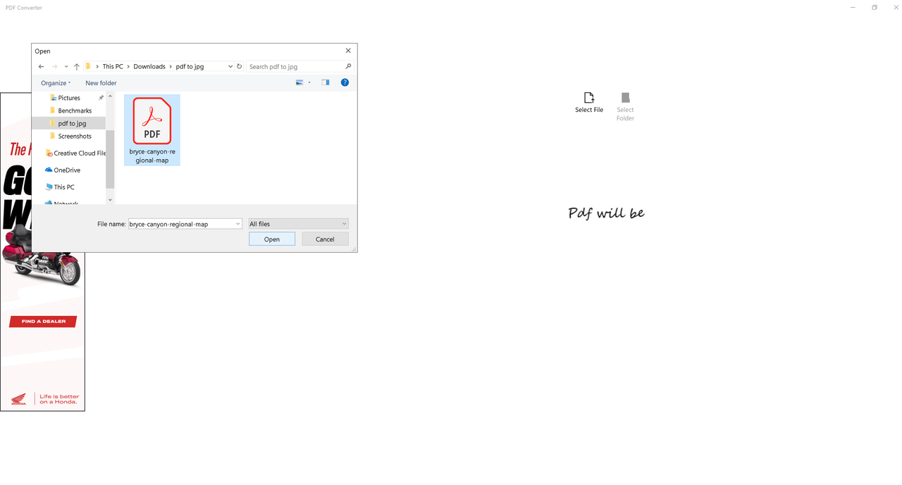 Screenshot of PDF to JPG app