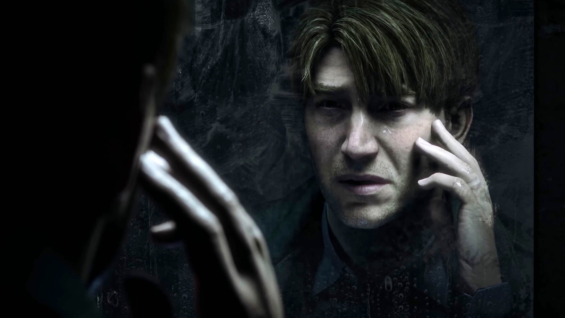 A man staring in the mirror 