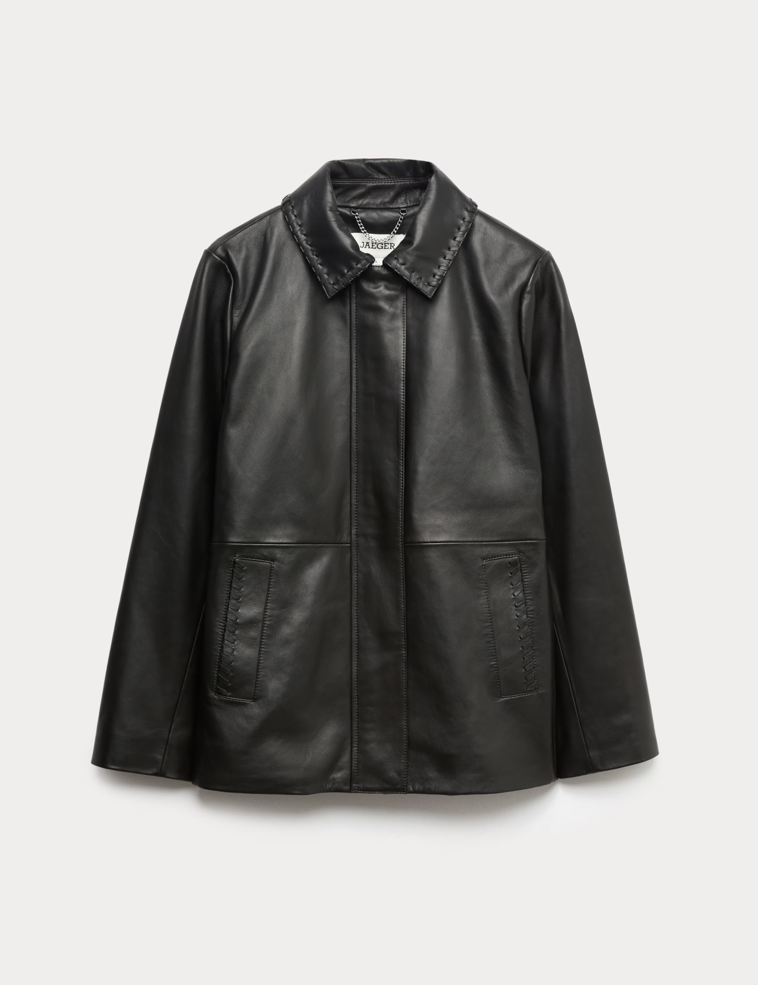 Leather Stitch Detail Collared Jacket