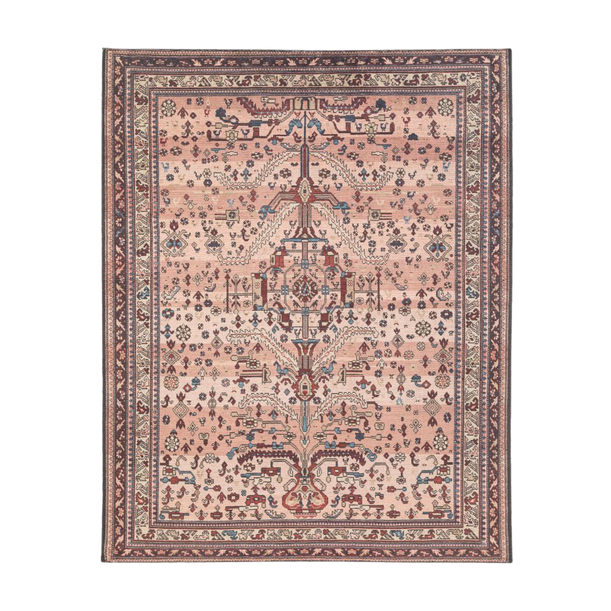 a vintage inspired rug in red and pink