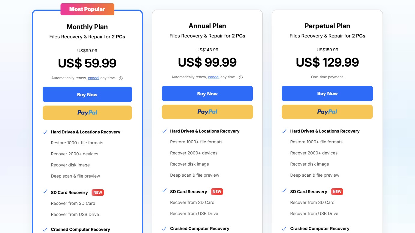 Wondershare Recoverit pricing