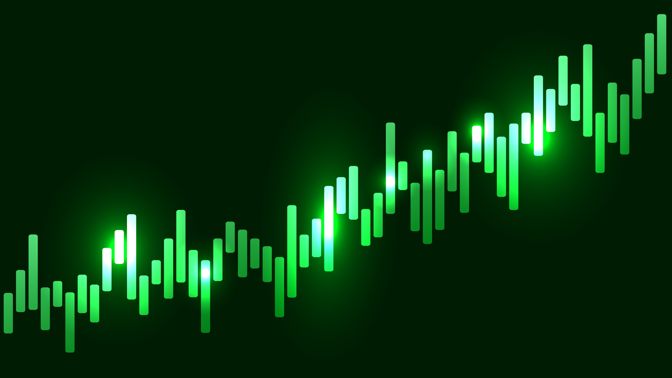 A green glowing financial chart with upward trend, symbolizing stock market growth