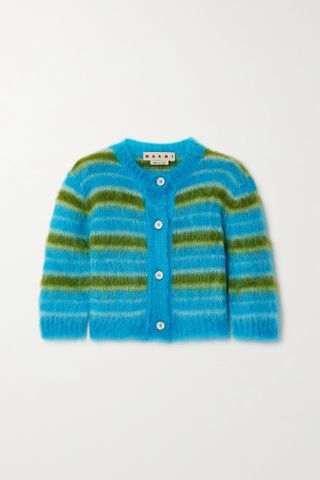 Cropped Striped Mohair-Blend Cardigan