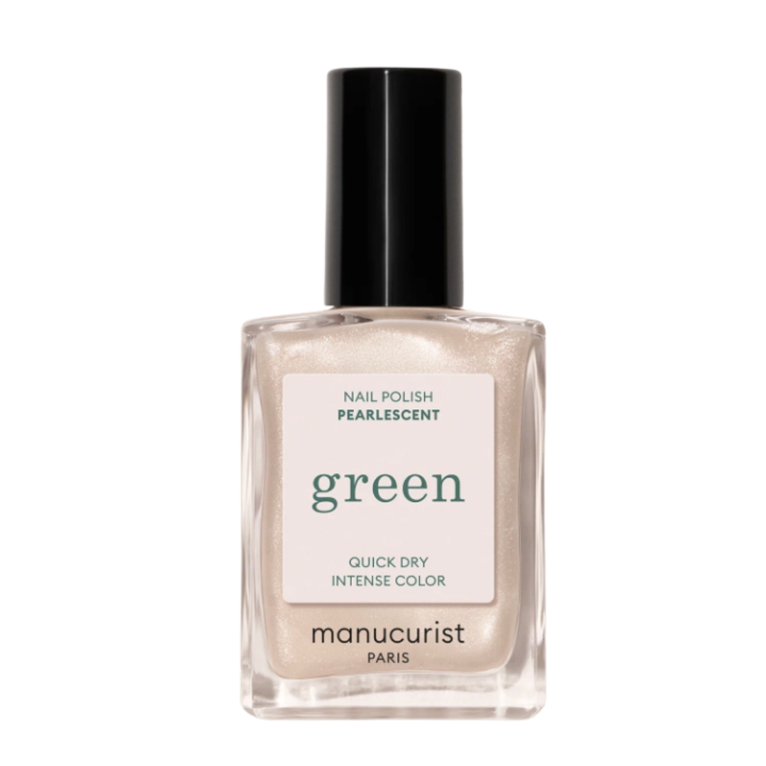 A product shot of the Manucurist Green Nail Polish in Pearlescent, on a white background