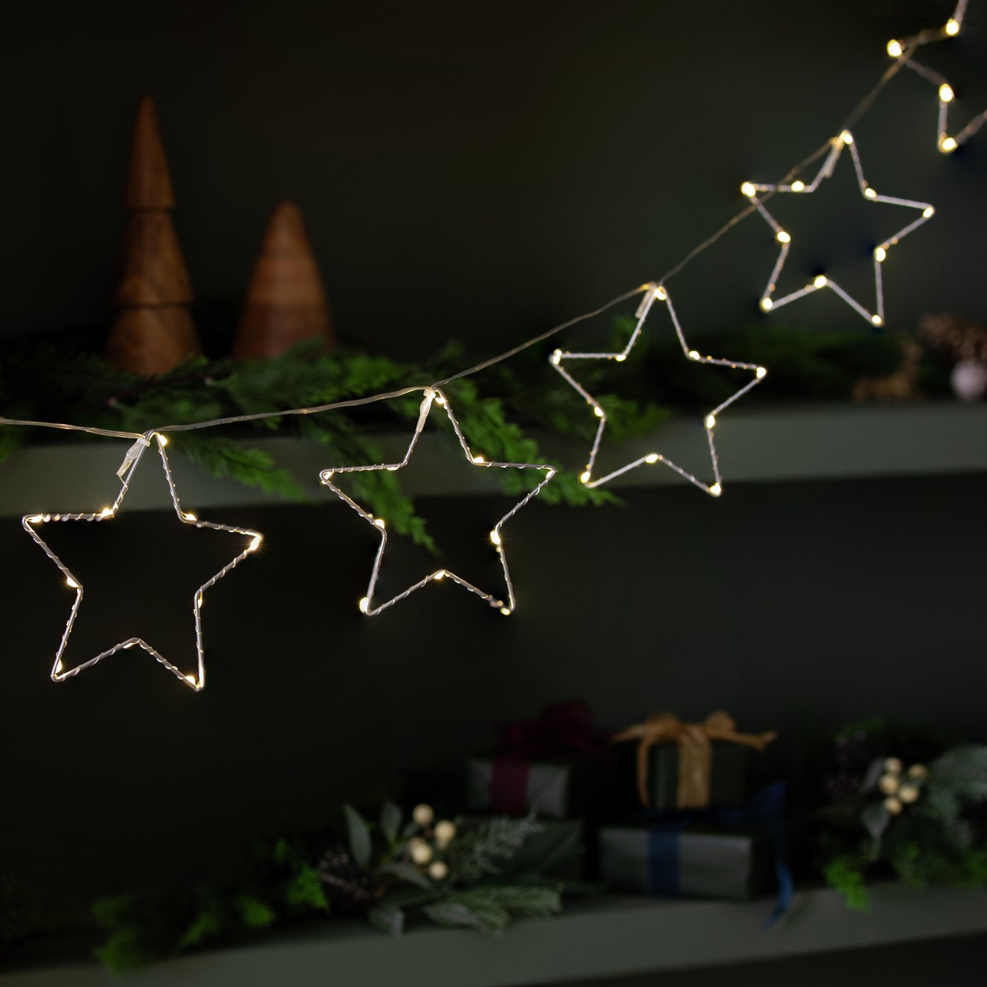 Habitat 6 White Battery Led Christmas Star String Lights