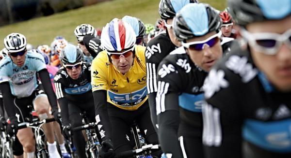 Paris-Nice leader Bradley Wiggins was well-protected by his Sky teammates.