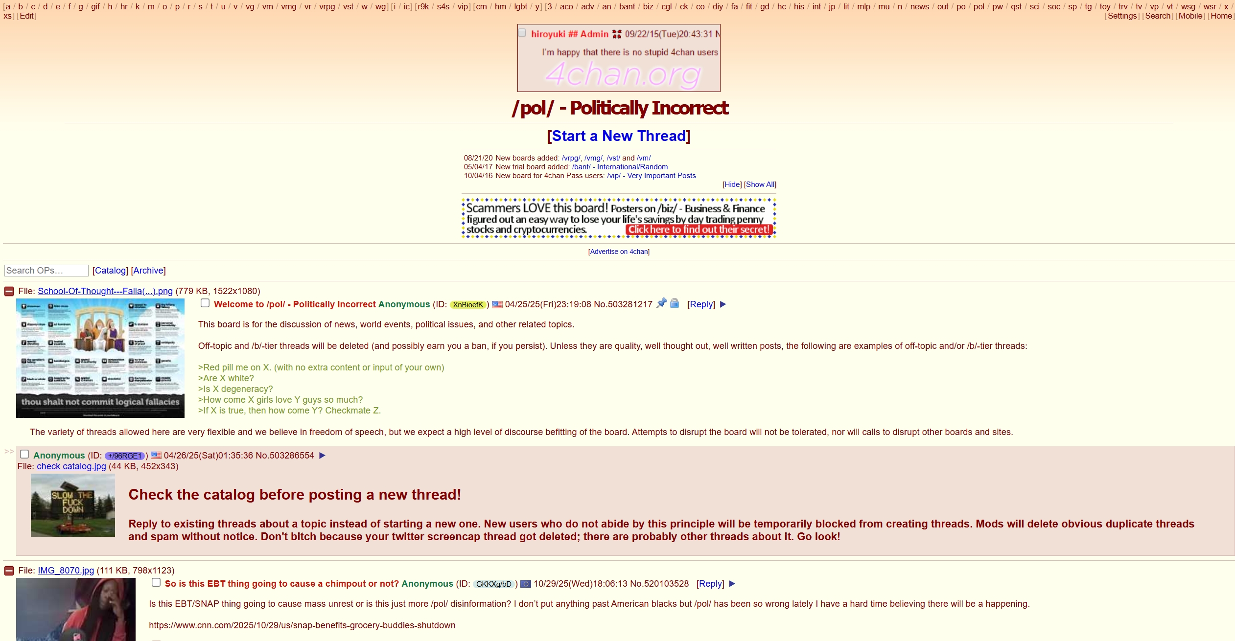 Screenshot of 4chan&#039;s politically incorrect board