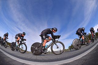 Team Sky riding to a bronze medal in the Bergen Worlds TTT