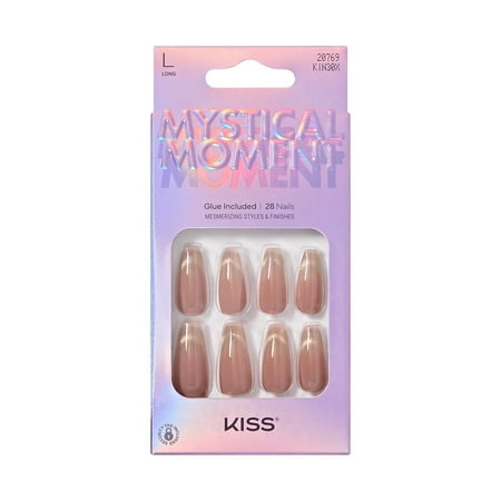 Kiss Mystical Moment Press on Nails, Genesis, Brown, Long Coffin, 28 Count