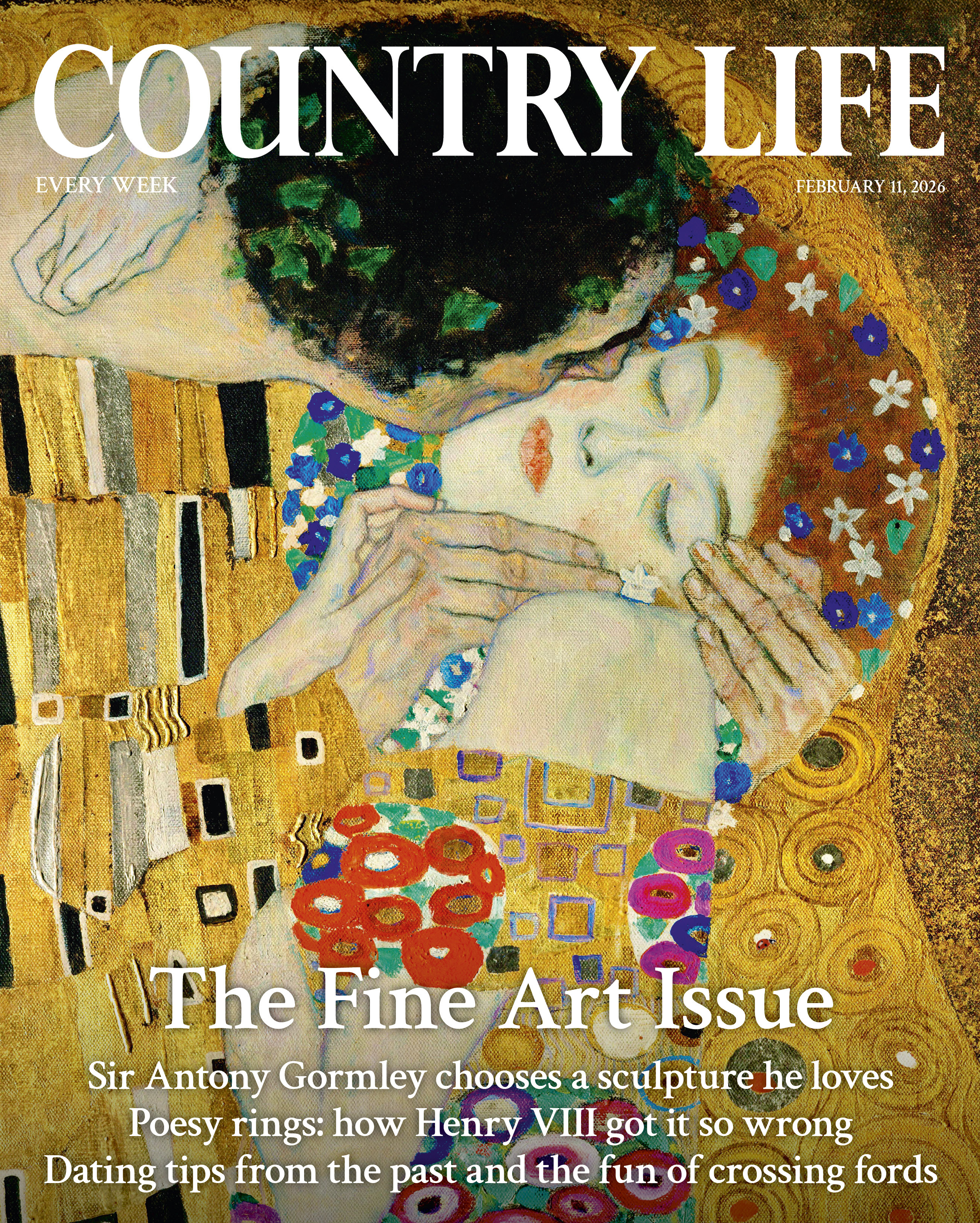Cover of Country Life 11 February, 2026 featuring The Kiss by Gustav Klimt