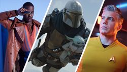 Split image showing screenshots from three legacy sci-if franchises: Doctor Who, Star Wars, and Star Trek