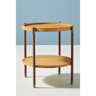 circular wood side table with two levels