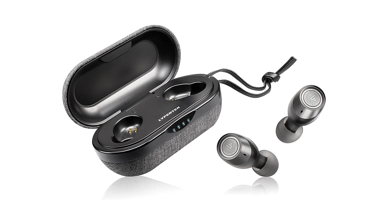 the lypertek pure play z3 2.0 wireless earbuds with their charging case