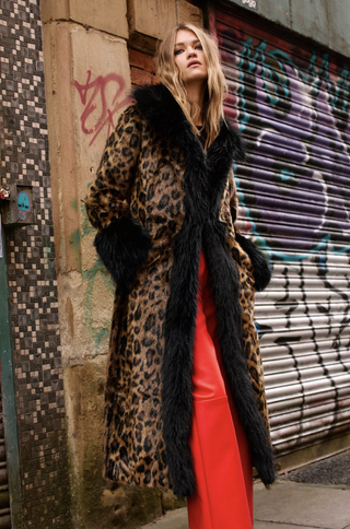 Leopard Faux Fur Longline Coat