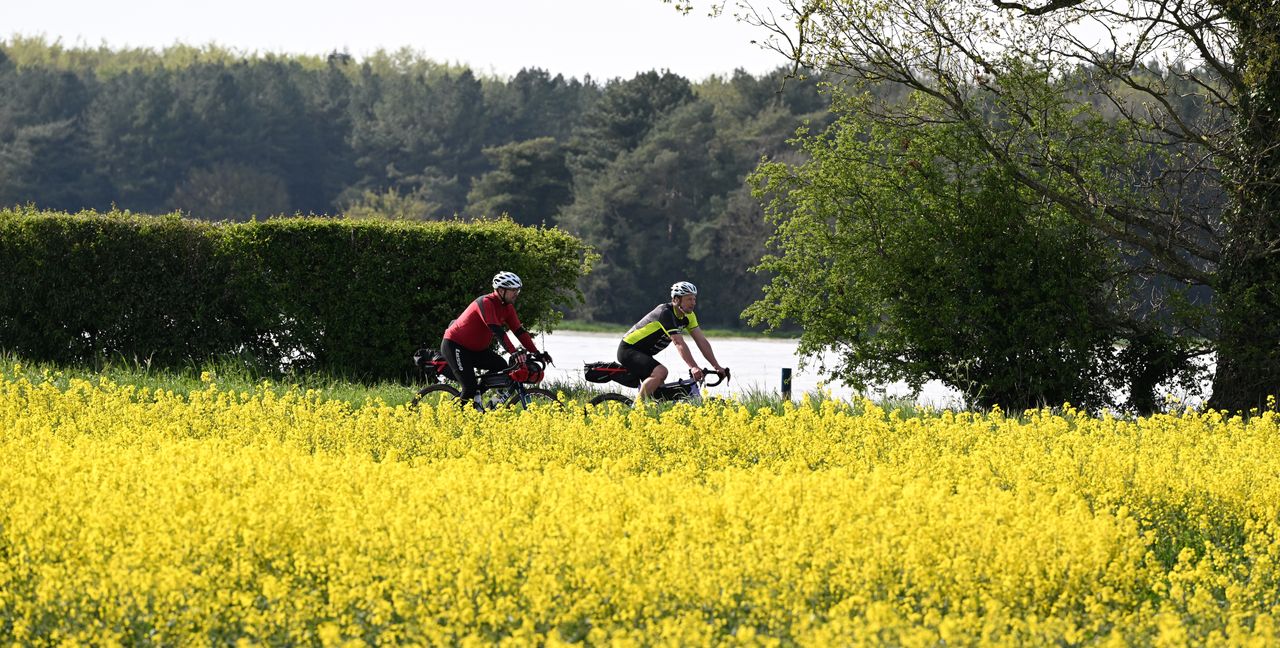 riding past fields on rebellion way