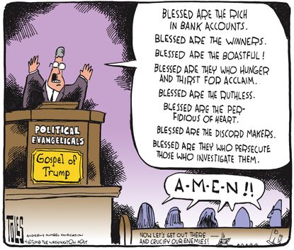 Political cartoon U.S. Trump supporters Evangelicals hypocrisy