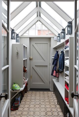 boot room storage ideas in a front porch