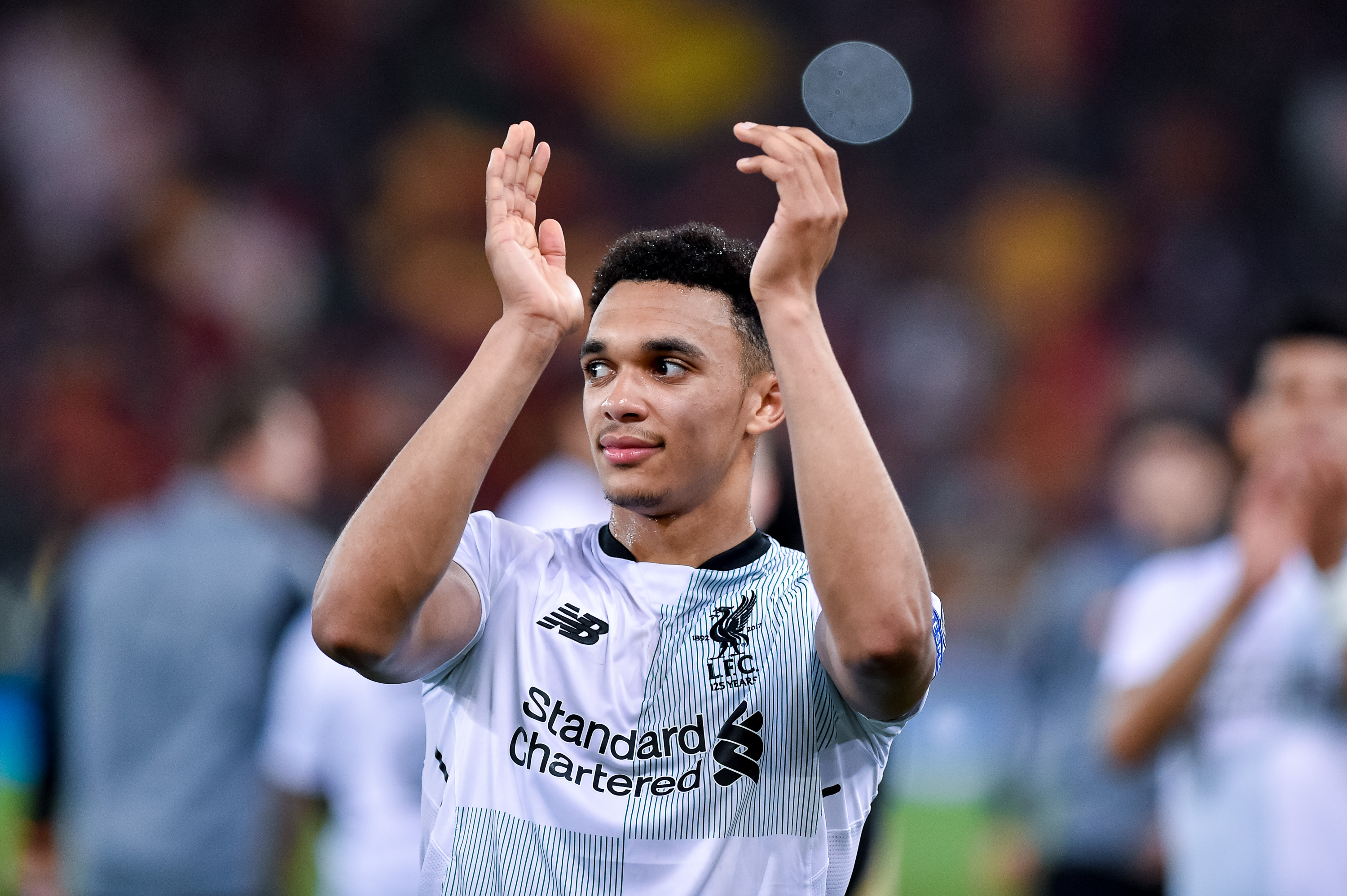 Trent Alexander-Arnold of Liverpool celebrates beating Roma