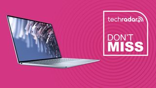 A Dell XPS Laptop against a pink techradar black friday deals background