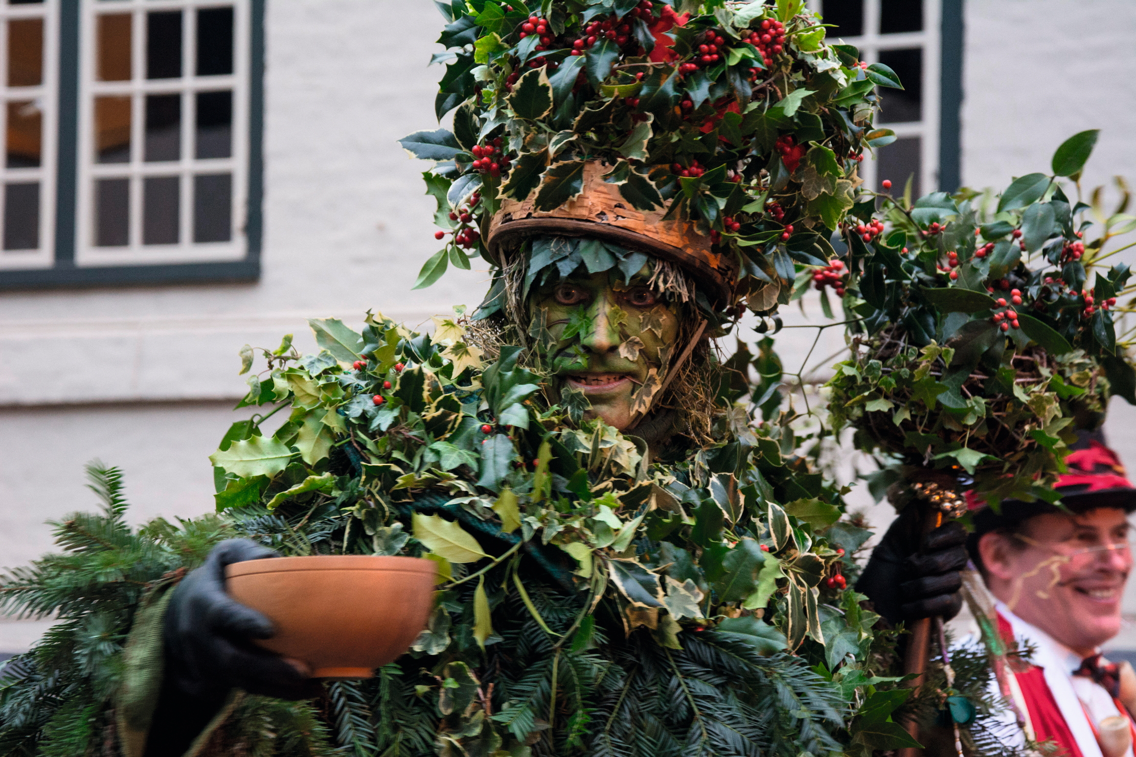 The pagan fertility celebration of Twelth Night takes place on Bankside in London. Performed by dramatic group The Lion's Part, it begins with the arrival of the Holly Man, followed with a topical mummers play and the crowning of King Bean and Queen Pea. Players and audience then processed to the George Inn on Borough High Street for wassailing.