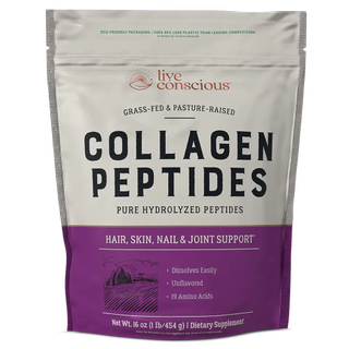 Live Conscious Collagen Peptides Powder - Naturally-Sourced Hydrolyzed Collagen Powder - Hair, Skin, Nail, and Joint Support - Type I & Iii Grass-Fed Collagen Supplements for Women and Men - 16oz