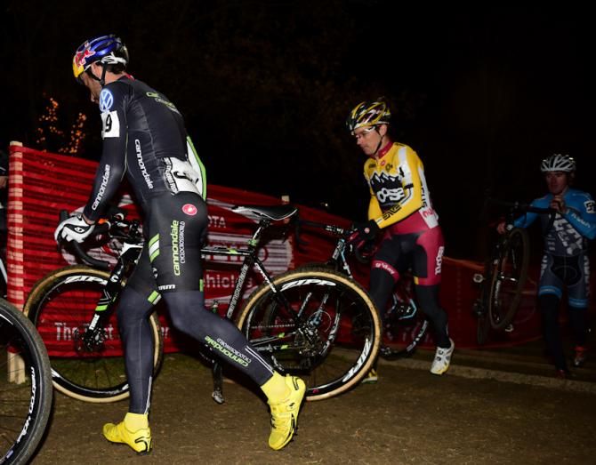 Tim Johnson (Cannondale) and Allen Krughoof at the stairs on lap one