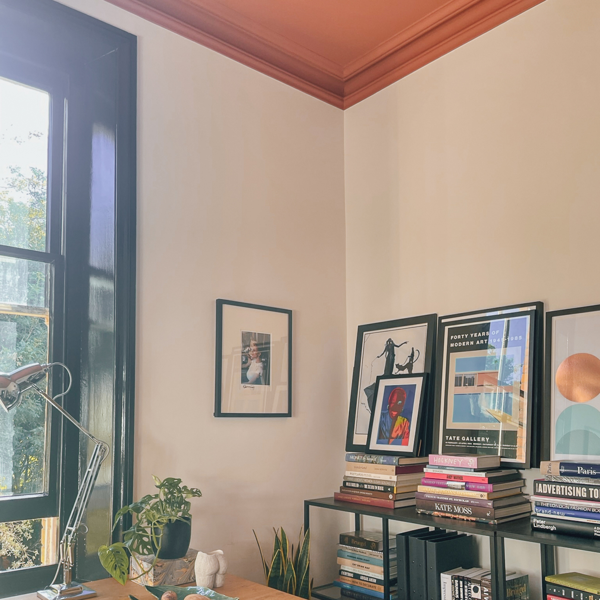 home office with art on the walls