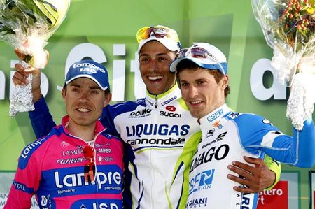 The GP Citta di Lugano podium: Damiano Cunego, Eros Capecchi and Enrico Battaglin