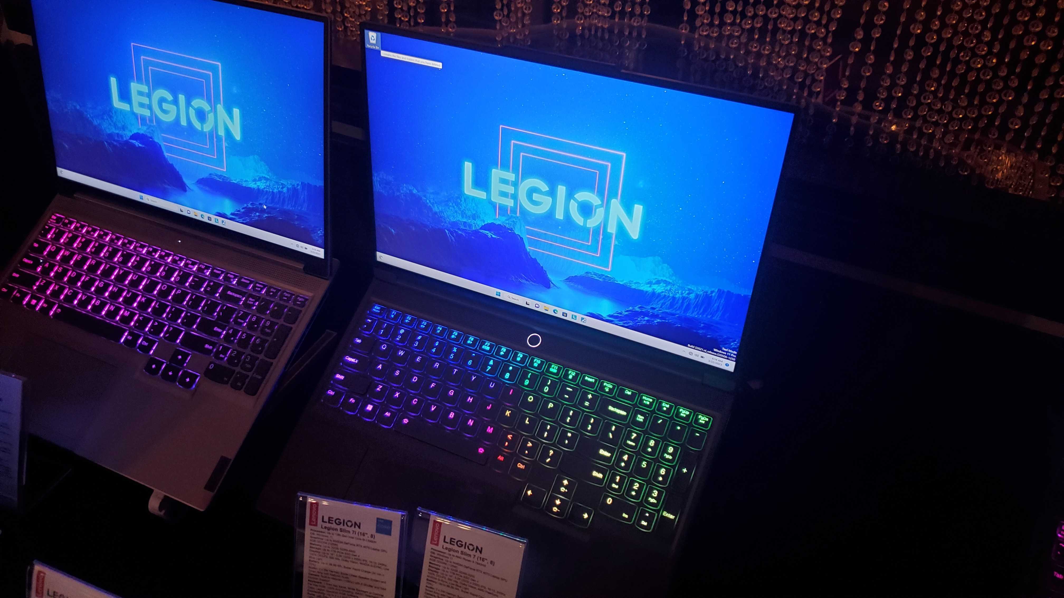 silver gaming laptop with Legion logo on display