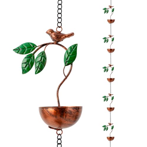 Dreamysoul Rain Chains for Outside, Leaves and Bird Decorative Rain Catcher Chains for Downspout Gutter, Eaves Drainage