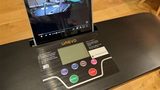 Urevo Foldi 1 Folding Treadmill: Image shows the console on the Urevo Foldi 1 Folding Treadmill.