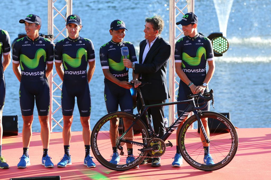 Nairo Quintana answers some questions during the team presentation